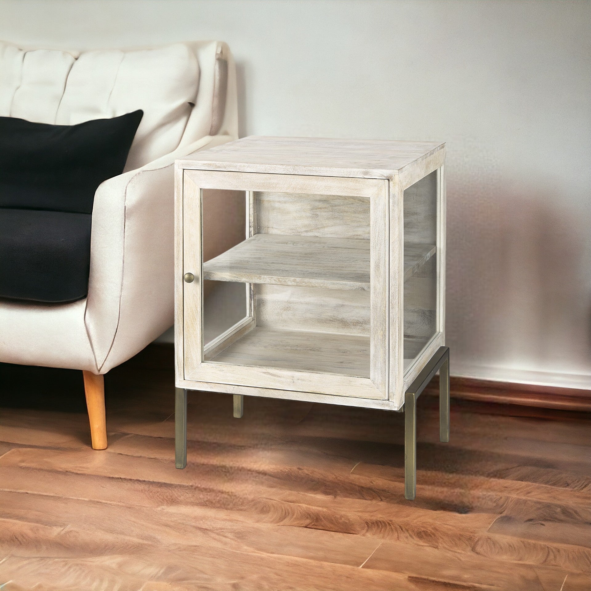 24" Beige Solid Wood Square End Table