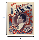 30" X 24" Houdini King Of Cards Vintage Magic Poster Wall Art