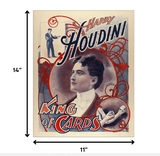 30" X 24" Houdini King Of Cards Vintage Magic Poster Wall Art