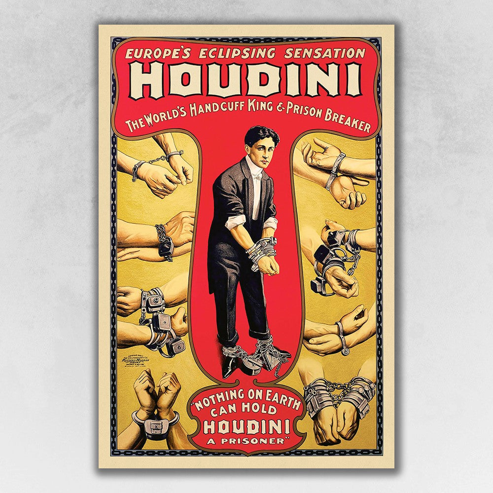 24" X 36" Houdini Handcuff King Vintage Magic Poster Wall Art