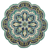 6' Green Round Wool Geometric Hand Tufted Area Rug