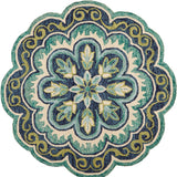 6' Green Round Wool Geometric Hand Tufted Area Rug