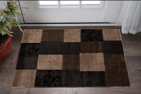2' X 4' Brown Checkered Dhurrie Area Rug