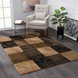 2' X 4' Brown Checkered Dhurrie Area Rug