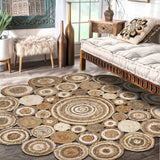 Multi-Toned Intricate Circle Natural Jute Area Rug