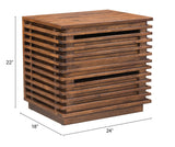 22" Walnut Solid Wood Modern Slat Design End Table with Drawers