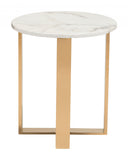 21" Gold And White Stone Round End Table