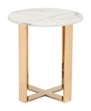 21" Gold And White Stone Round End Table