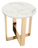 21" Gold And White Stone Round End Table