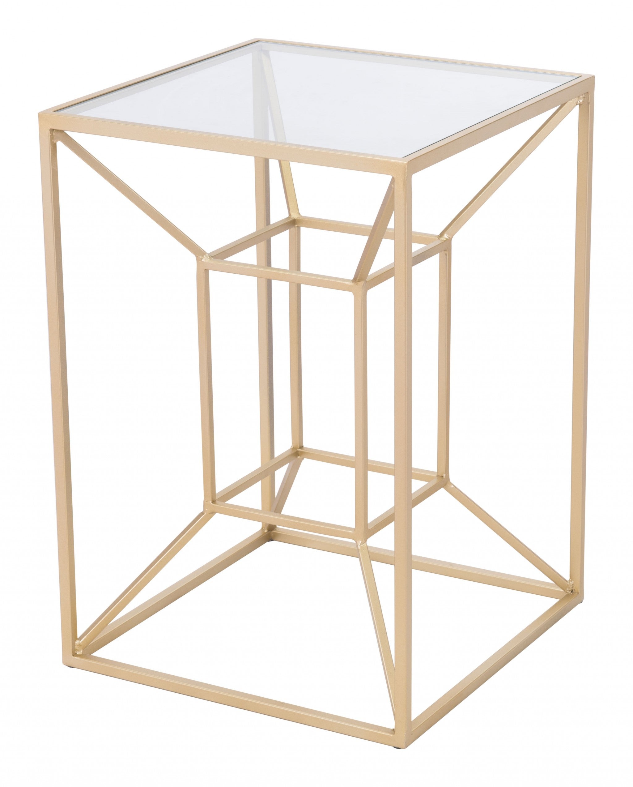 23" Gold And Clear Glass Square End Table