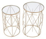 Set of Two Geometric Gold and Glass Side Tables