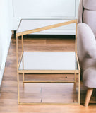 22" Gold And Clear Glass Mirrored End Table