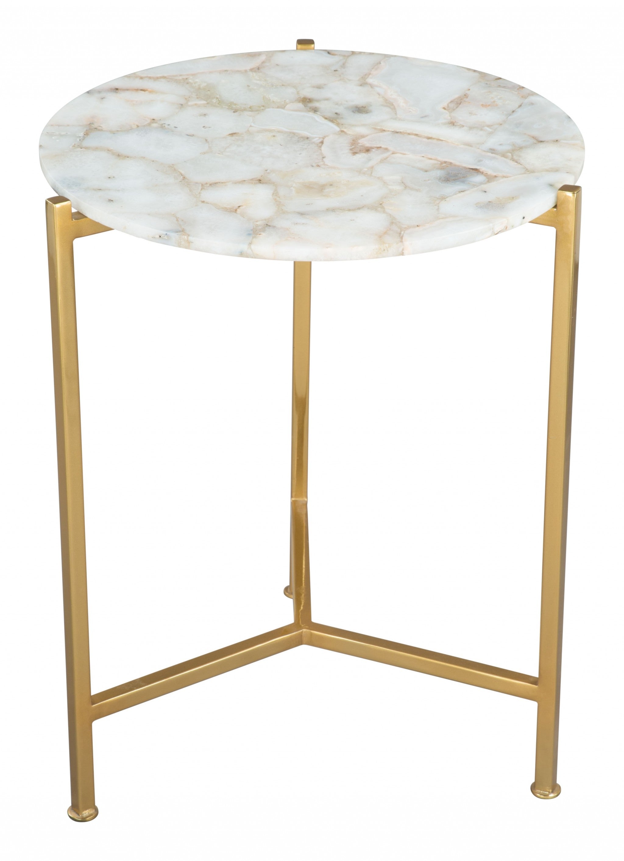 20" Gold And White Genuine Marble Look Round End Table