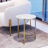 20" Gold And White Genuine Marble Look Round End Table