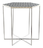 21" Silver And Black And White Stone Hexagon End Table