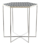 21" Silver And Black And White Stone Hexagon End Table