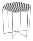 21" Silver And Black And White Stone Hexagon End Table