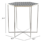 21" Silver And Black And White Stone Hexagon End Table