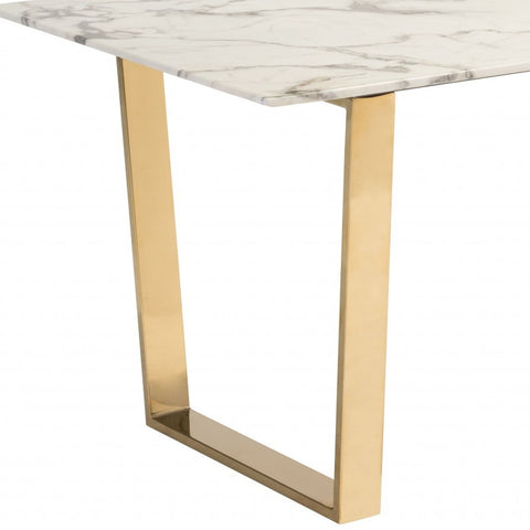 Designer's Choice White Faux Marble and Gold Dining Table