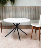 47" White Faux Marble Print And Black Round Dining Table