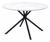 47" White Faux Marble Print And Black Round Dining Table