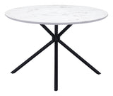 47" White Faux Marble Print And Black Round Dining Table