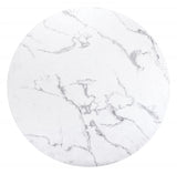 47" White Faux Marble Print And Black Round Dining Table