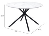 47" White Faux Marble Print And Black Round Dining Table