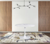 47" White Rounded Marble And Steel Dining Table