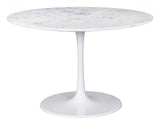 47" White Rounded Marble And Steel Dining Table