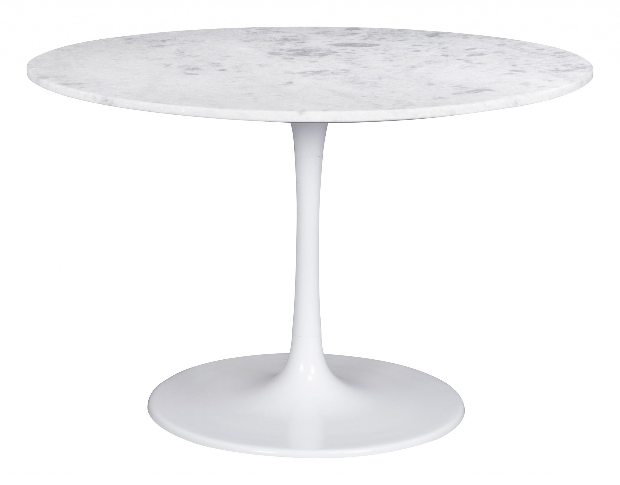 47" White Rounded Marble And Steel Dining Table
