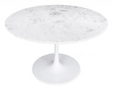 47" White Rounded Marble And Steel Dining Table