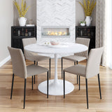 47" White Rounded Marble And Steel Dining Table