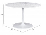 47" White Rounded Marble And Steel Dining Table