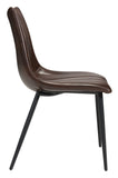 Set Of Two Black Brown Faux Leather Solid Back Dining Chairs