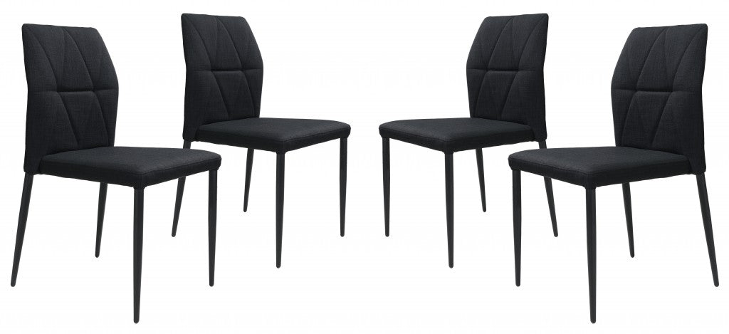 Set Of 4 Black Solid Back Dining Chairs
