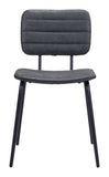 Set of Two Gray Modern Faux Leather Channel Stitching Dining Chairs