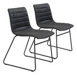 Set of Two Mod Black Vintage Look Faux Leather Dining Chairs