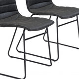 Set of Two Mod Black Vintage Look Faux Leather Dining Chairs