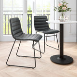 Set of Two Mod Black Vintage Look Faux Leather Dining Chairs