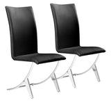 Set of Two Contempo Slim Black Faux Leather and Stainless Dining Chairs