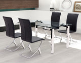 Set of Two Contempo Slim Black Faux Leather and Stainless Dining Chairs