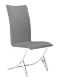 Set of Two Contempo Slim Gray Faux Leather and Stainless Dining Chairs