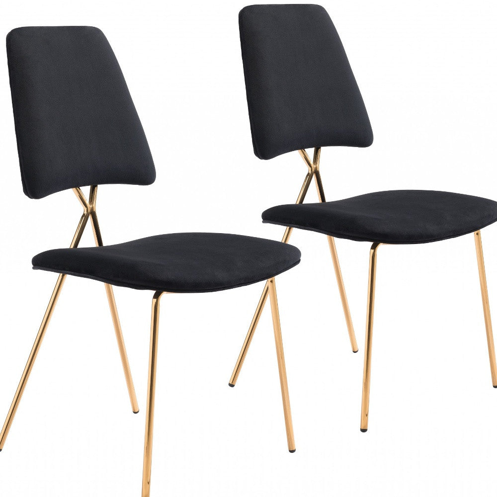 Set of Two Black and Gold Modern X Dining Chairs