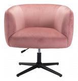 30" Pink And Black Velvet Swivel Barrel Chair