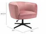 30" Pink And Black Velvet Swivel Barrel Chair