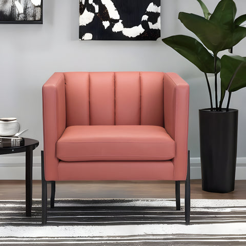 28" Rust And Black Faux Leather Tufted Barrel Chair