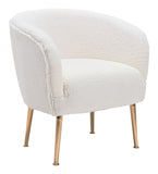 29" Beige Sherpa And Gold Arm Chair