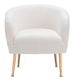 29" Beige Sherpa And Gold Arm Chair