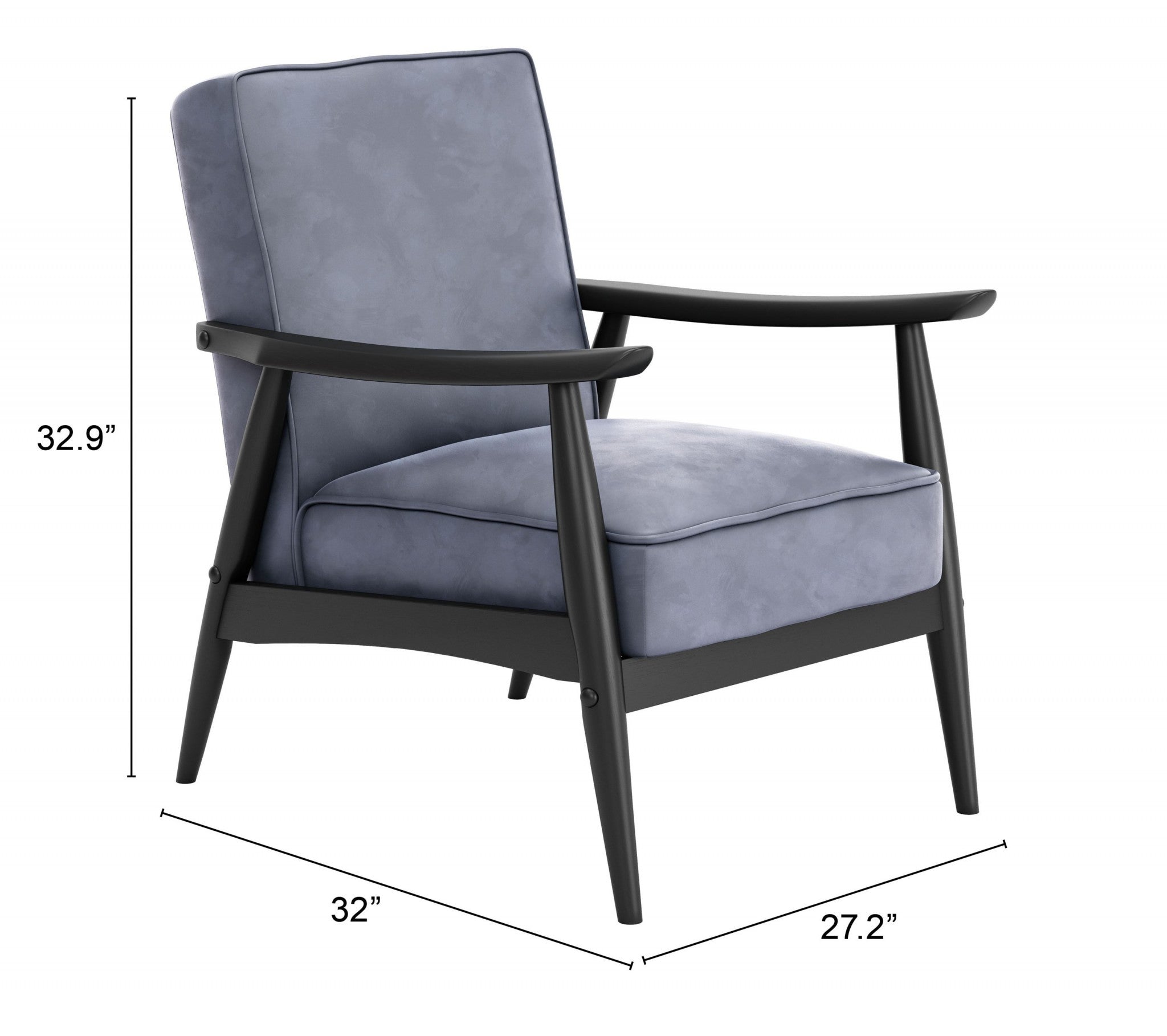 32" Gray Velvet And Black Arm Chair